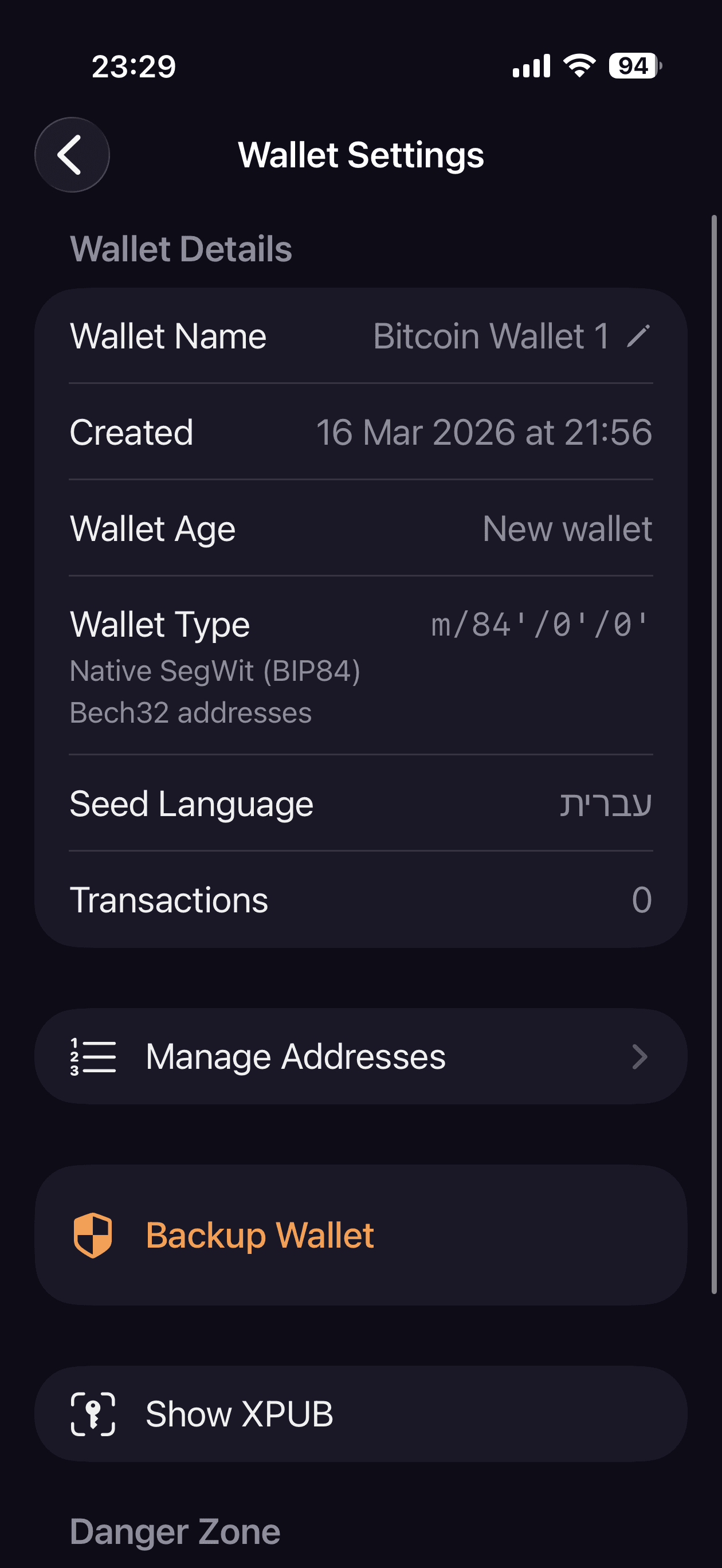 Wallet Settings